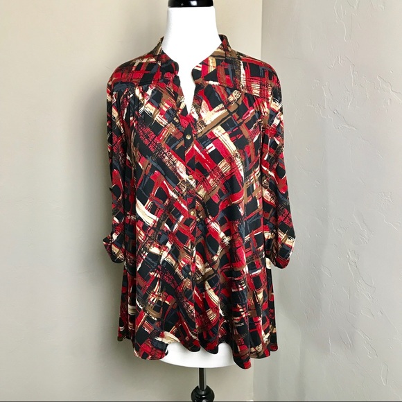 BCBGMaxAzria Button Front Printed Tunic - Picture 1 of 7